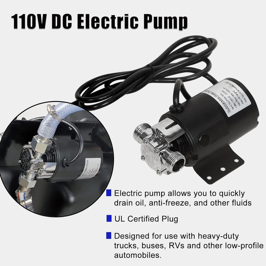 20 Gallon Low Profile Roll Around Oil Drain Pan with 110V Electric Pump 8 Feet Hose for Trucks Cars SUVS Red