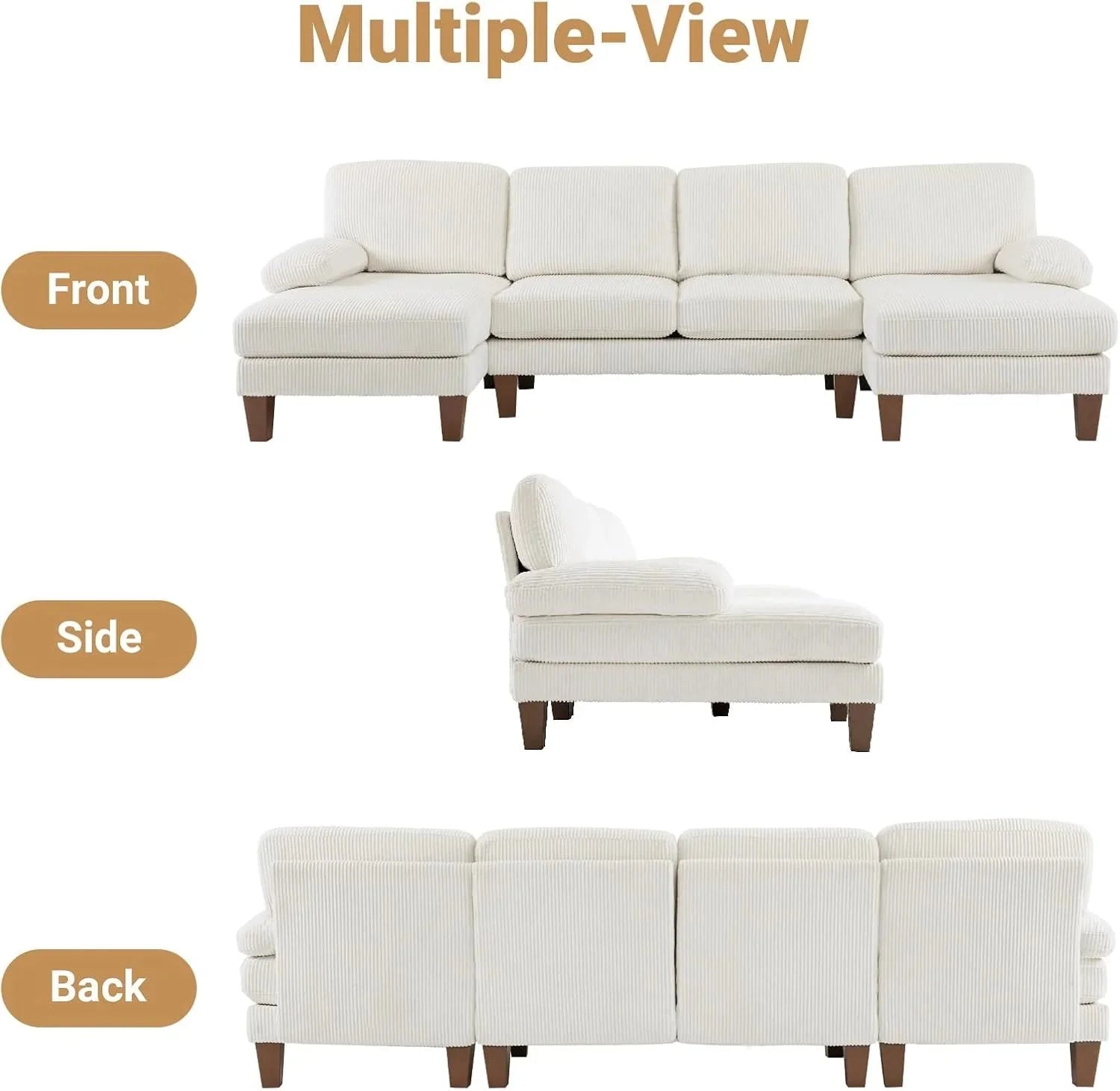 VINGLI 110 Sectional Couches for Living Room,U Shaped Couch with Double Chaise, 4-Seat Sofa Set with Chenille Fabric for Home Furniture,Beige