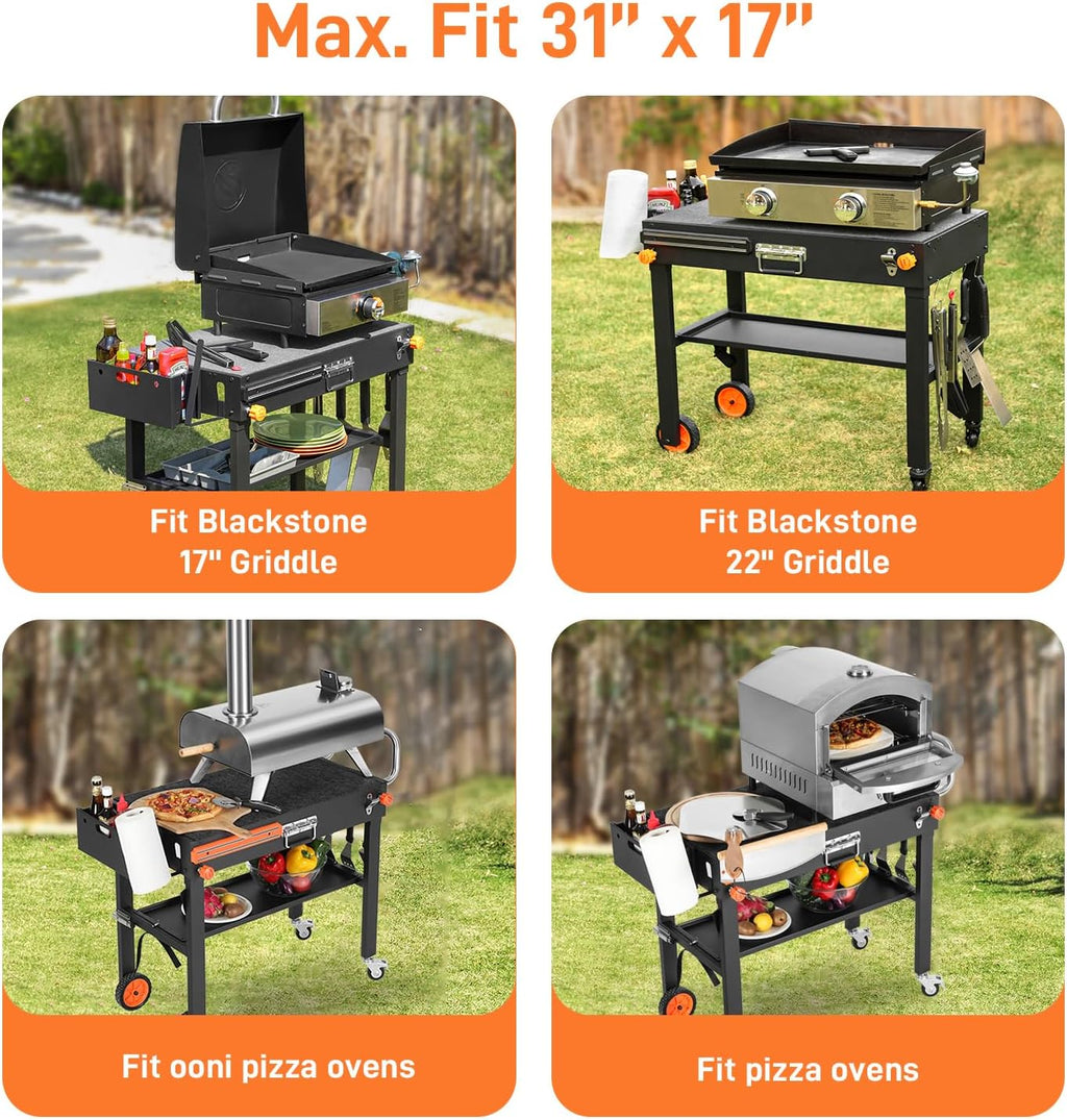 Portable Outdoor Grill Table, Folding Grill Cart Solid and Sturdy, Blackstone Griddle Stand Large Space, Blackstone Table with Paper Towel Holder, Grill Stand for Blackstone Griddle, Ninja Grills etc