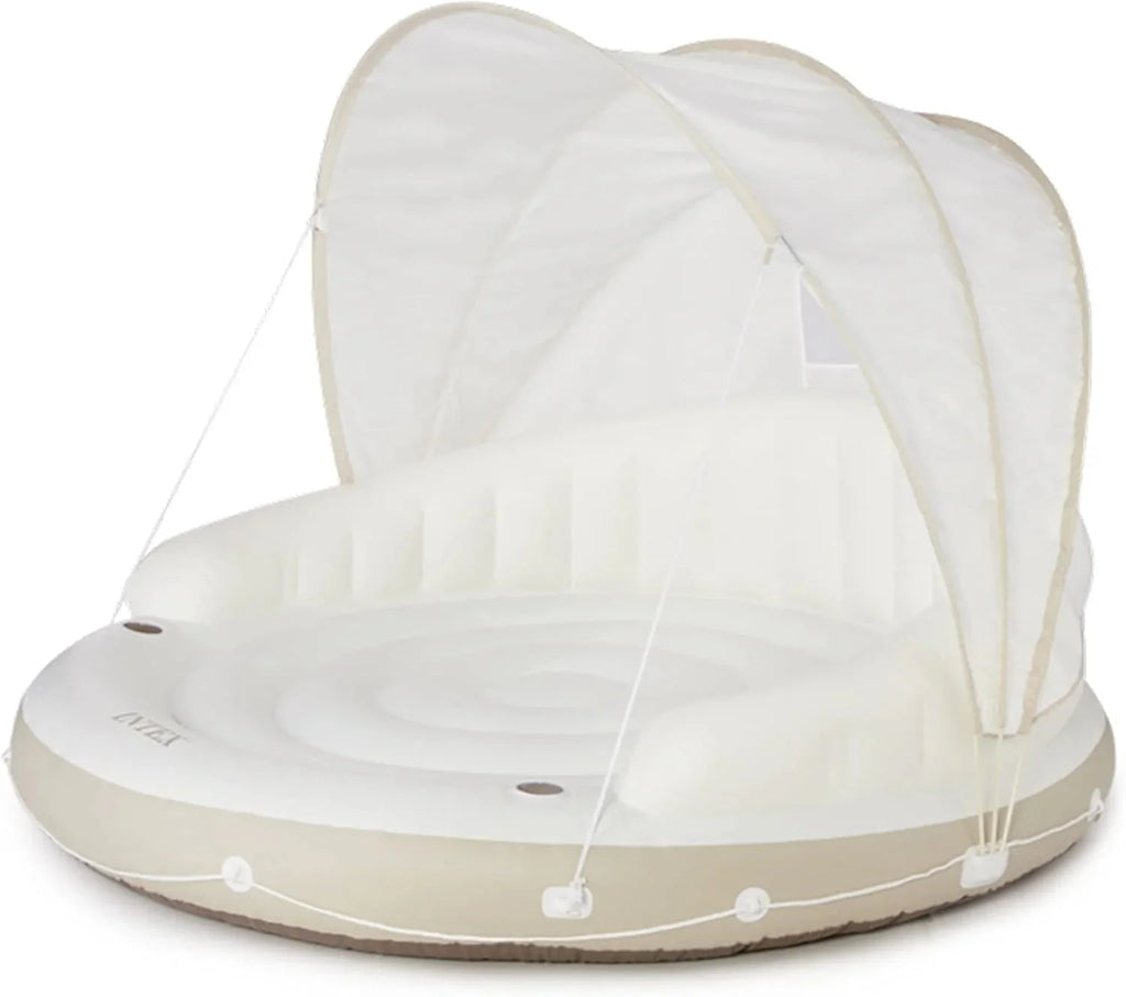 58292EP Canopy Island Inflatable Pool Float: Comfortable Lounge Surface Built-in Cup Holders Detachable Sunshade 440lb Max Weight Capacity 78.5 x 59