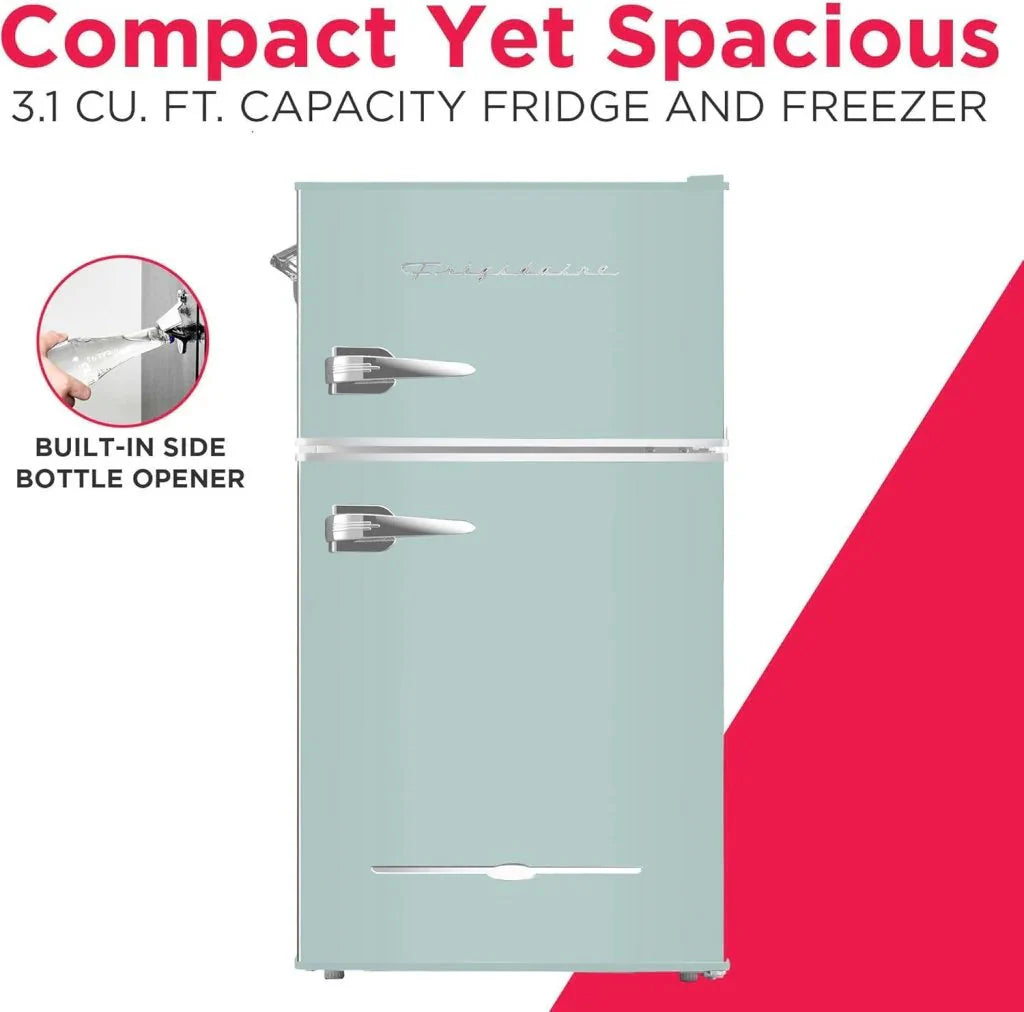 Frigidaire Retro Mini Fridge with Freezer & Side Bottle Opener-Small 2 Door Refrigerator for Office Bar or College Dorm Room-3.1 Cu Ft – 19”D x 20.5 W x 33.5 H