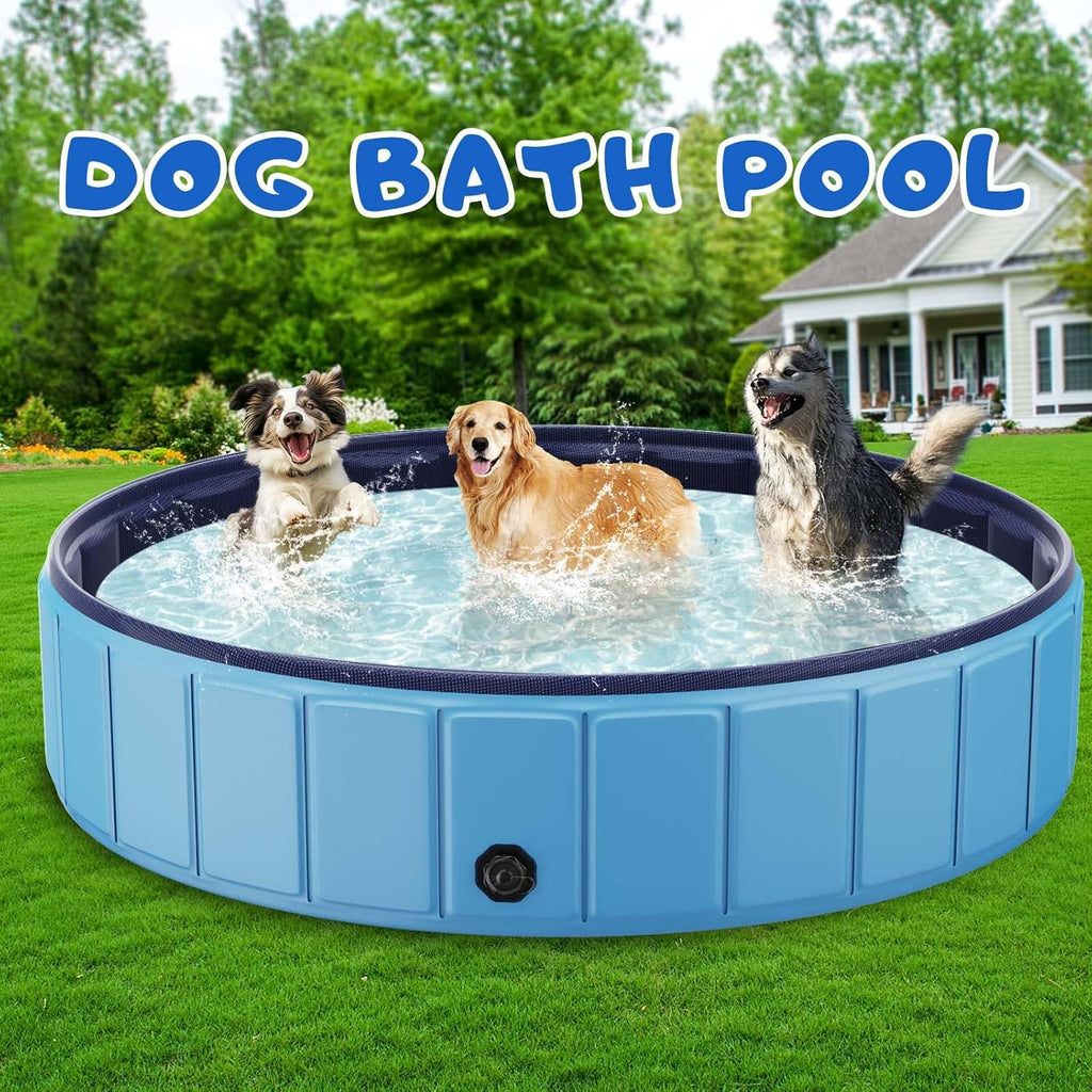 Foldable Dog Swimming Pool, 120x20 Oversize Collapsable Hard Plastic Potable Bathing Tub for Pet Dog Kiddie Pool Indoor and Outdoor Leakproof PVC Play Pool for Large Dogs Pets Puppy Kids Blue