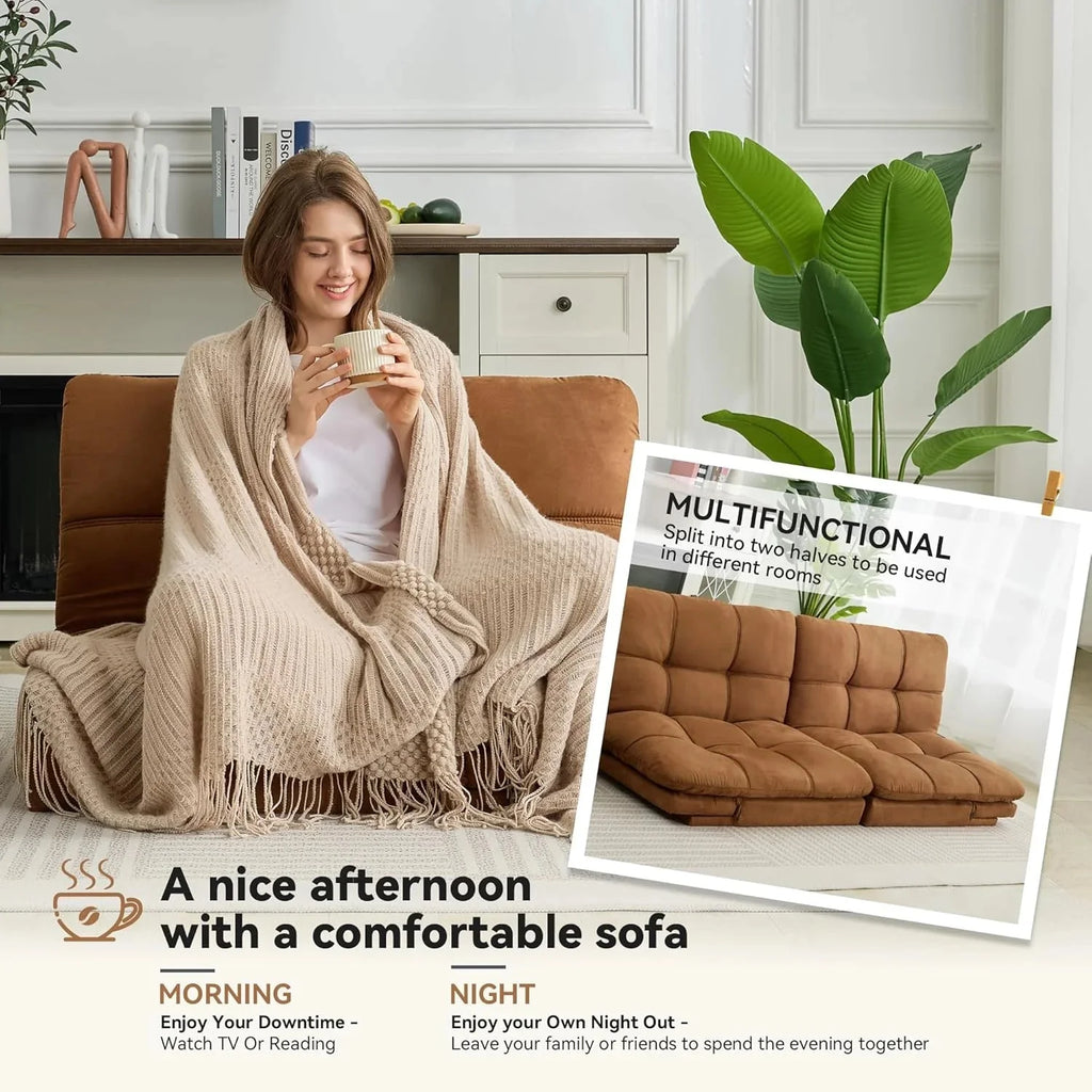 Amazon Basics Brown Loveseat,Convertible Couch Memory Foam Futon Sofa Bed Modern Sleeper Sofa for Small Compact Living Room,Office,Apartment, Linen Fabric