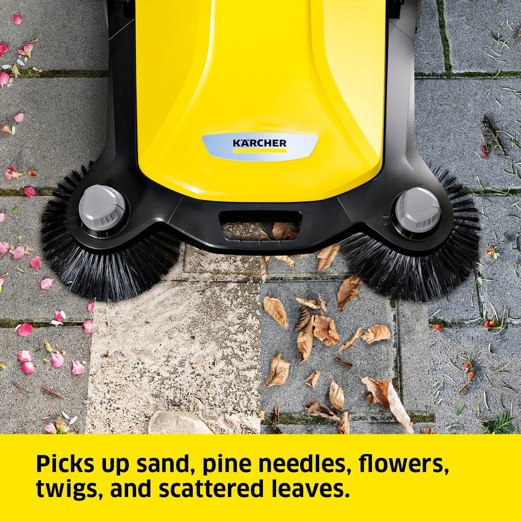 S 6 Twin Walk-Behind Outdoor Hand Push Floor Sweeper - 10 Gallon Capacity - 33.9 Sweeping Width - Sweeps up to 32,300 Square Feet/Hour