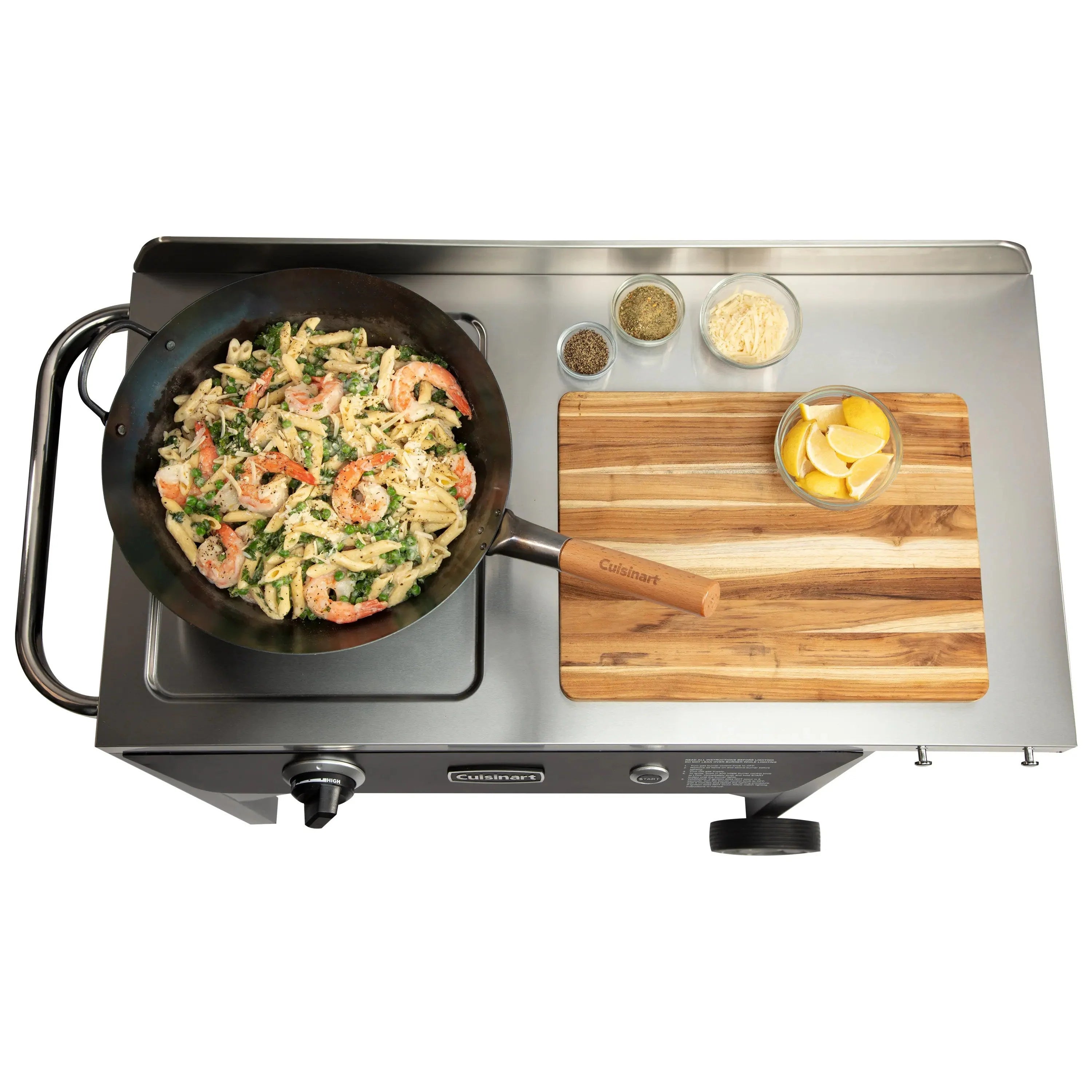 Cuisinart Outdoor Wok Station, 50,000 BTU Propane Outdoor Wok Burner w Prep Table, 14锟芥?锟斤拷 Carbon Steel Wok for Stir Fry, Searing, BBQ 锟斤拷 Black