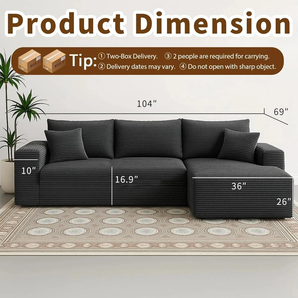 Cloud Sectional Couch with L-Shape Chaise Modern Modular Sofa with Deep Seat Modern Comfy Furniture Bedroom Lounge Dorm Office Apartment Home (Black, Left Facing Chaise)