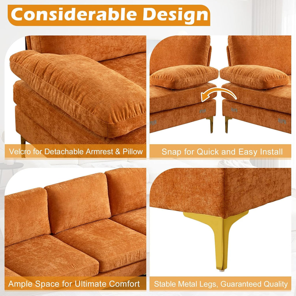 VINGLI 110 Sectional Couches for Living Room,U Shaped Couch with Double Chaise, 4-Seat Sofa Set with Chenille Fabric for Home Furniture,Beige