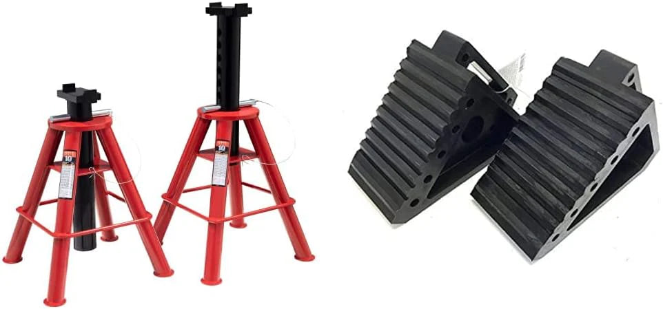 10-Ton Medium Height Pin Type Jack Stands, Pair, Red