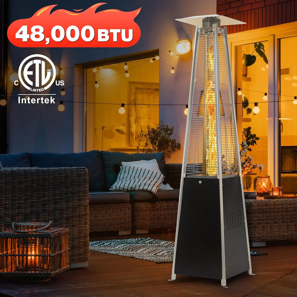 Pyramid Patio Propane Heater48,000 BTU Outdor Patio Flame Heater With Wheels,Waterproof Cover Quartz Glass Tube Propane Heater for Patio, Party, Backyard, Garden, Decoration(Bronze)