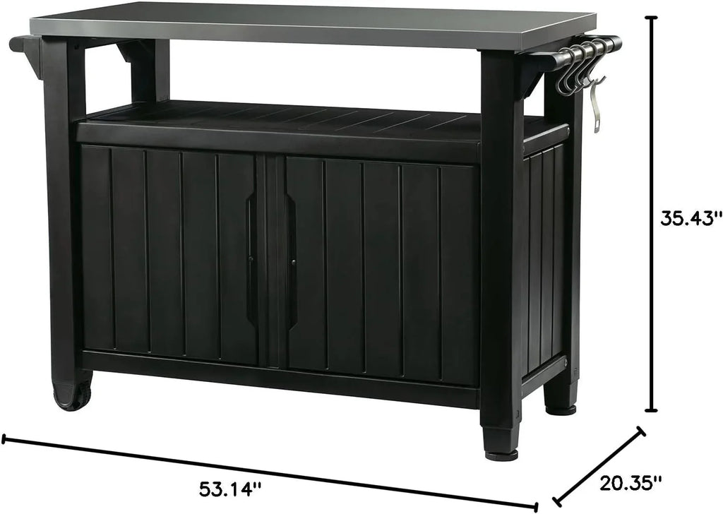 Keter Outdoor Rolling Table Cart for Food Prep, Storage, Bar & Grill, Dark Brown