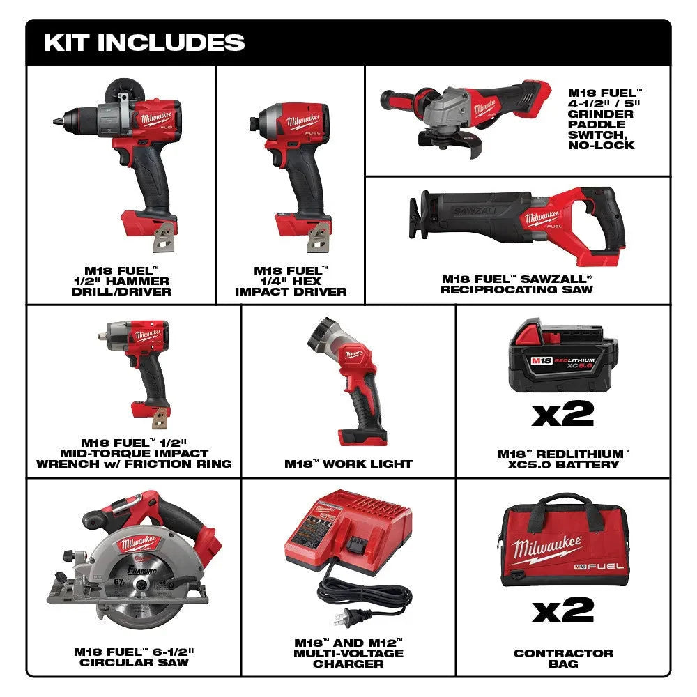 18V M18 FUEL Lithium Ion Brushless Cordless 7 Tool Combo Kit 5.0 Ah