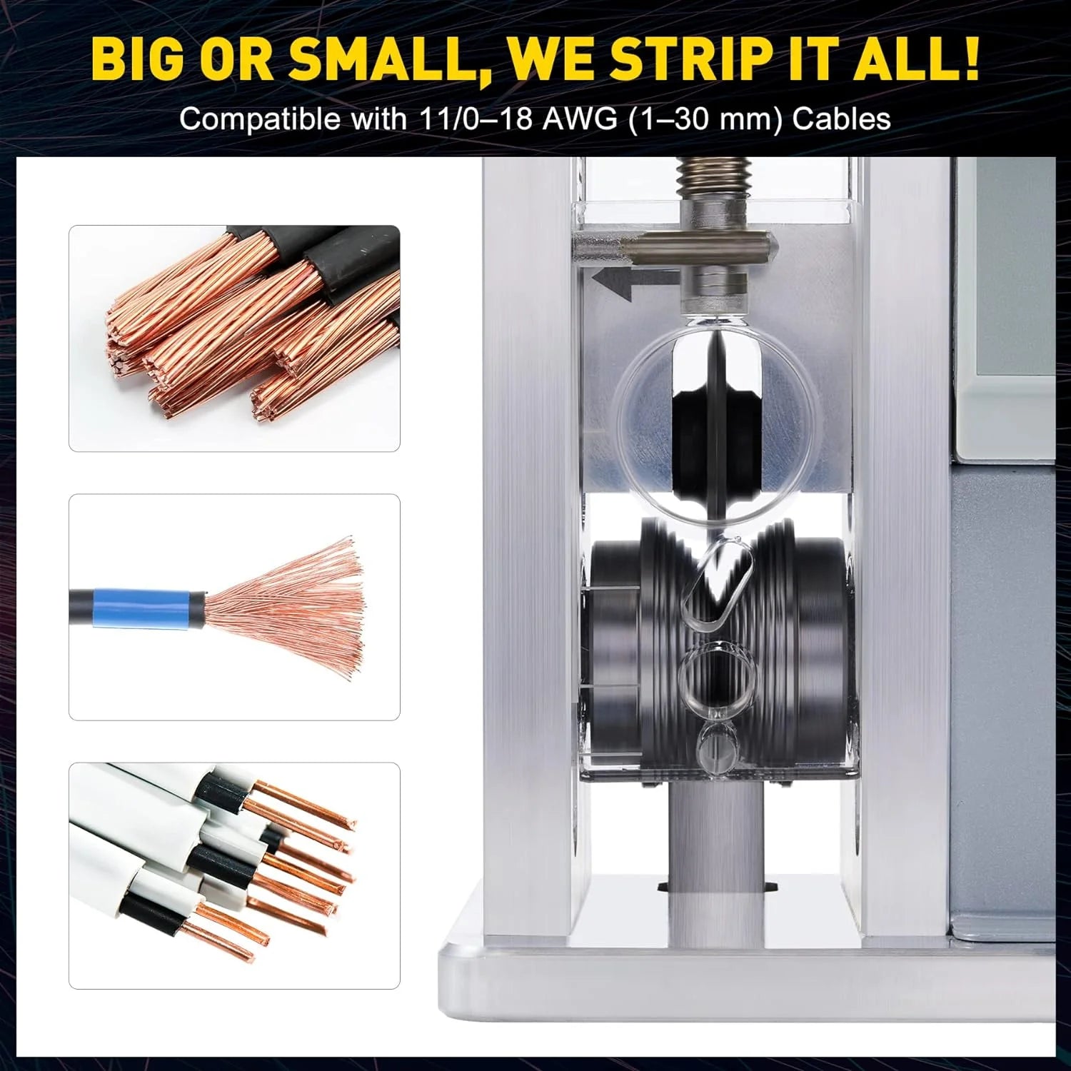 Speed Adjustable Wire Stripper, Automatic Cable Stripping Machine for 0.04-1.2 Copper Wires, Electric Scrap Cable Stripper Tool for 11/0-18 AWG Wires, Cable Jacket Remover for Recycling