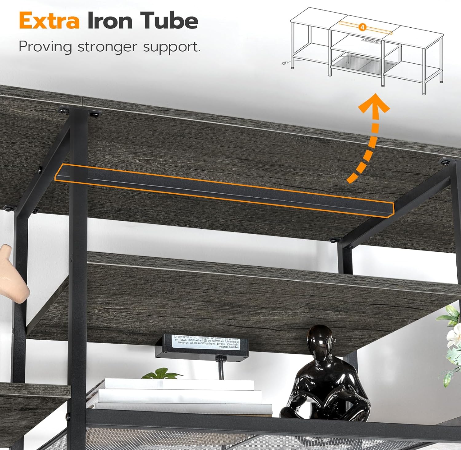TV Stand with Power Outlets to 75 Inches, TV Console Table with Open Storage Shelves Cabinet, Industrial Media Entertainment Center for Living Room Bedroom, Rustic Brown and Black BF60DS01