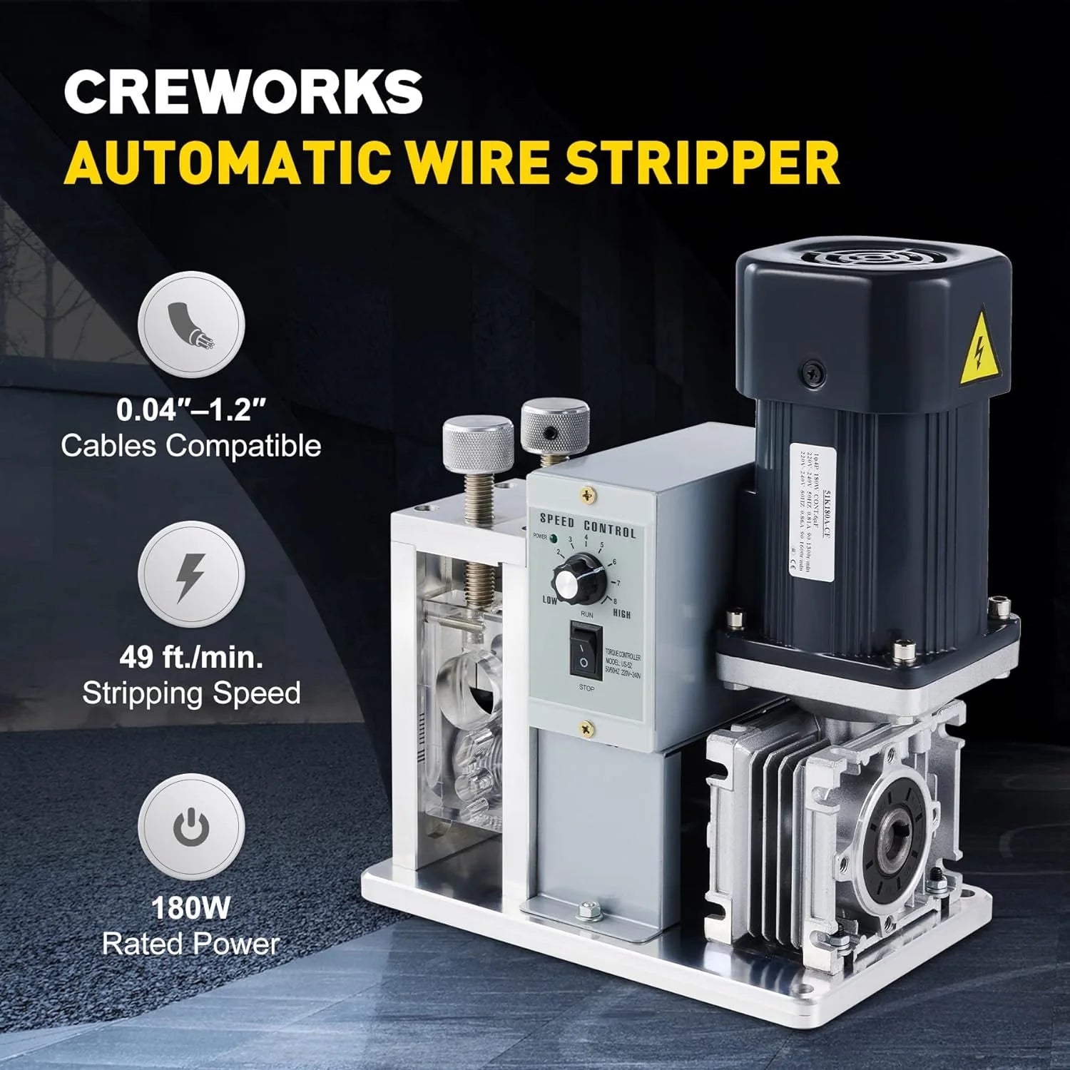 Speed Adjustable Wire Stripper, Automatic Cable Stripping Machine for 0.04-1.2 Copper Wires, Electric Scrap Cable Stripper Tool for 11/0-18 AWG Wires, Cable Jacket Remover for Recycling