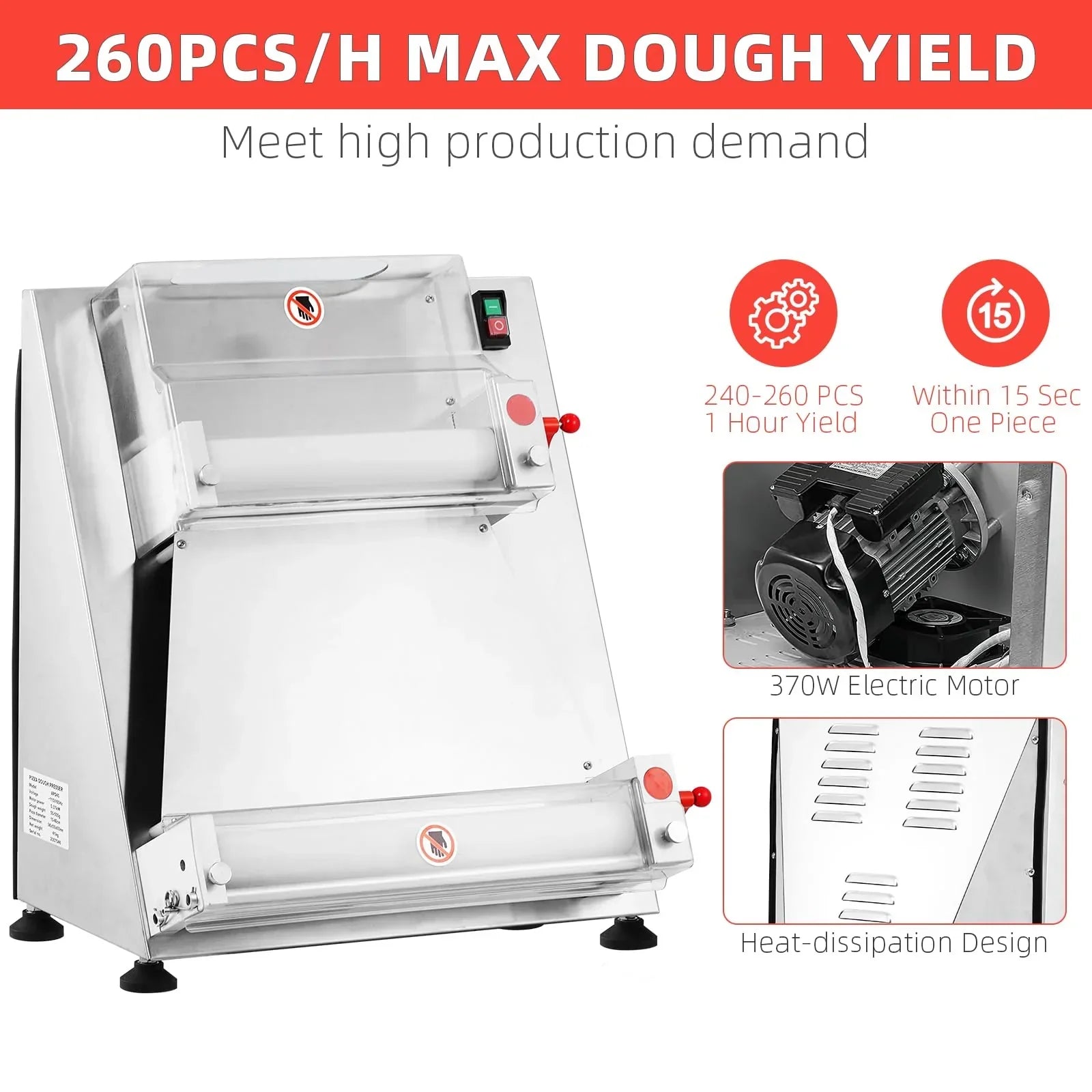 Garvee Commercial Pizza Dough Roller Sheeter, Max 16, Automatic 370W Electric Pizza Dough Roller, Stainless Steel, Suitable for Noodle, Pizza Bread and Pasta Maker Equipment