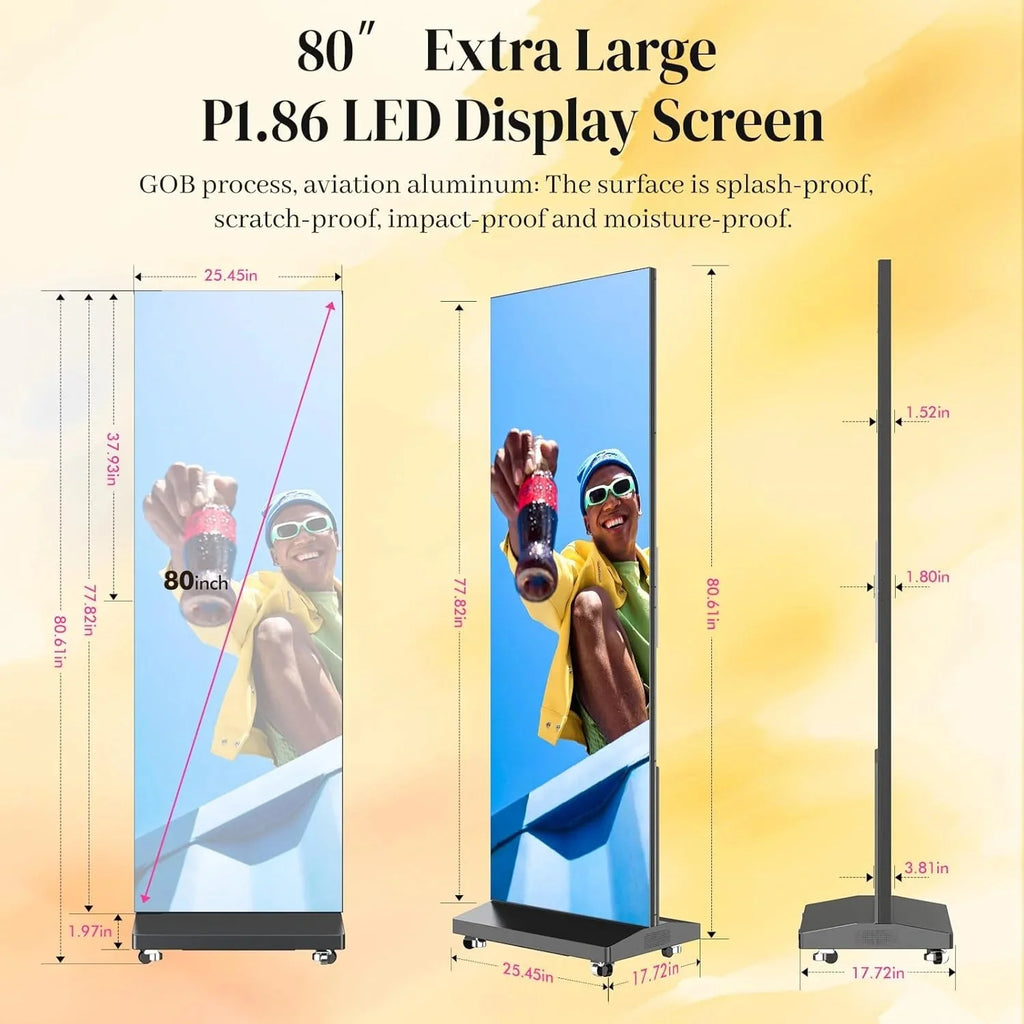 80 P1.86 Flexible Spliceable LED Poster Display – USB Plug-and-Play, Mobile & PC Remote Control, Digital Signage Advertising Screen (Silver, 1-Pack)