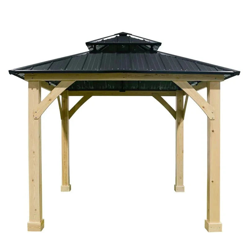 10 X 10 Ft Outdoor Patio Hardtop Gazebo With Wood Frame Amp 2 Tier Metal Roof All Weather Gazebo Pergolas Shelter