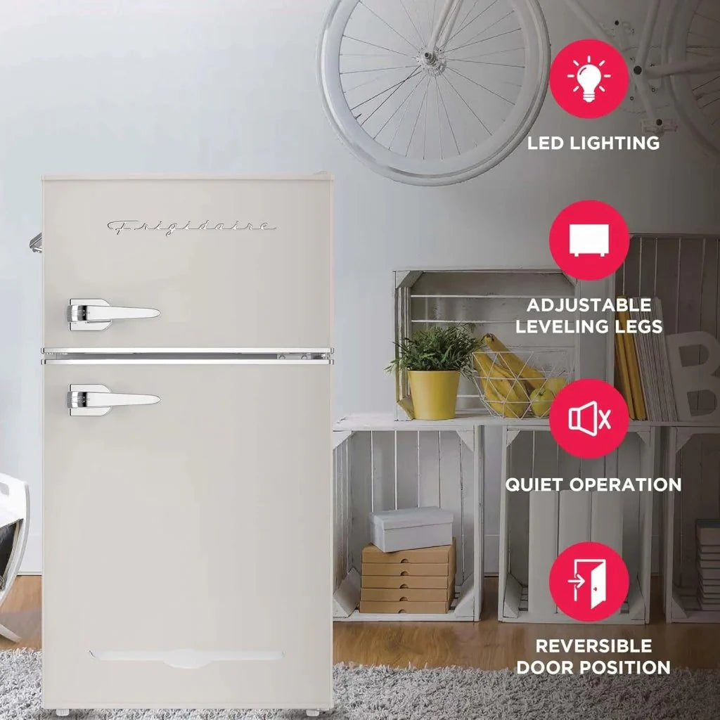 Frigidaire Retro Mini Fridge with Freezer & Side Bottle Opener-Small 2 Door Refrigerator for Office Bar or College Dorm Room-3.1 Cu Ft – 19”D x 20.5 W x 33.5 H