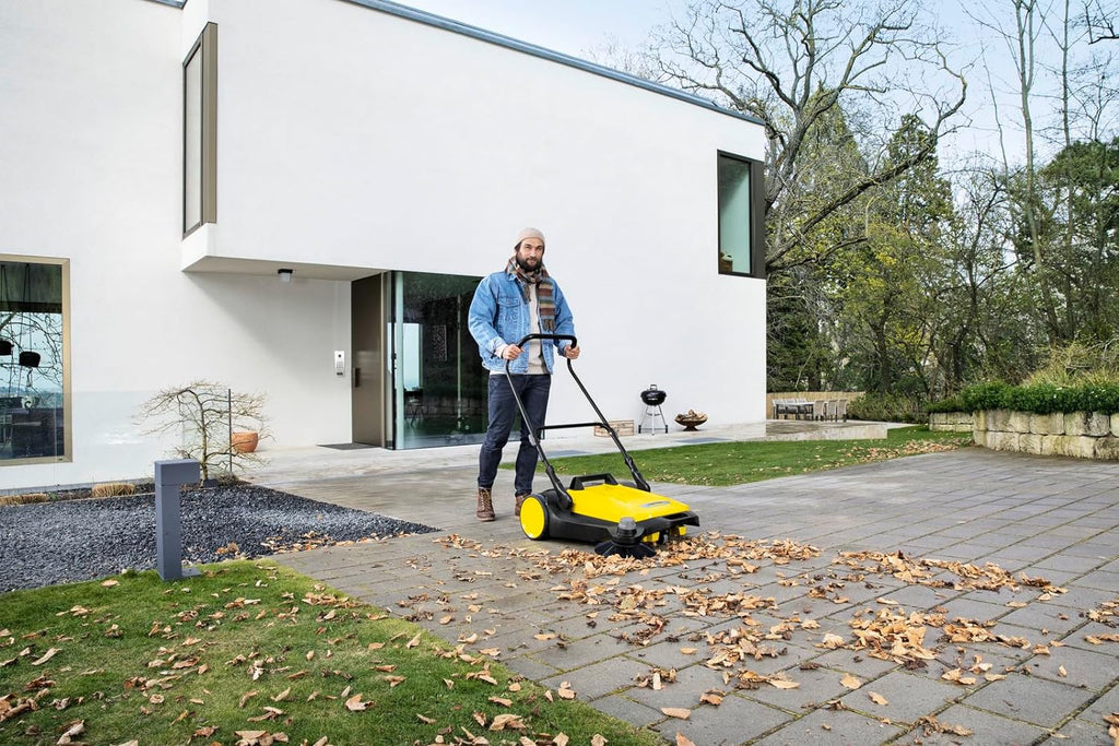 S 6 Twin Walk-Behind Outdoor Hand Push Floor Sweeper - 10 Gallon Capacity - 33.9 Sweeping Width - Sweeps up to 32,300 Square Feet/Hour