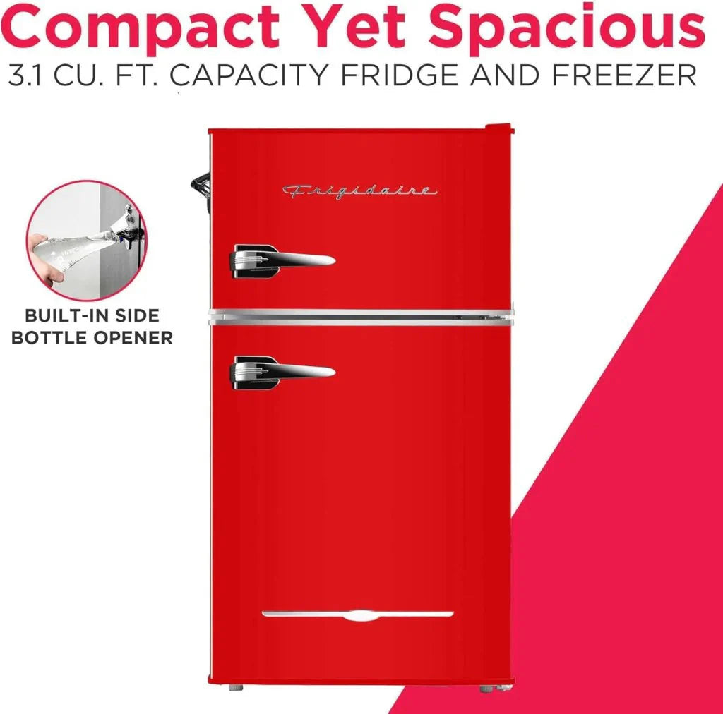 Frigidaire Retro Mini Fridge with Freezer & Side Bottle Opener-Small 2 Door Refrigerator for Office Bar or College Dorm Room-3.1 Cu Ft – 19”D x 20.5 W x 33.5 H