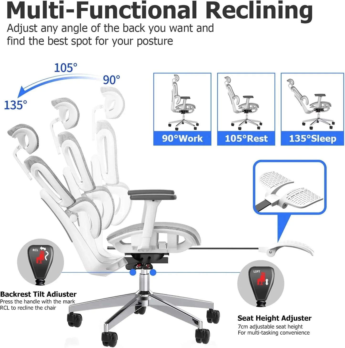 Ergo3D Ergonomic Office Chair – High Back Mesh Desk Chair with 3D Adjustable Armrests, Wheels, for Home and Office (Black)