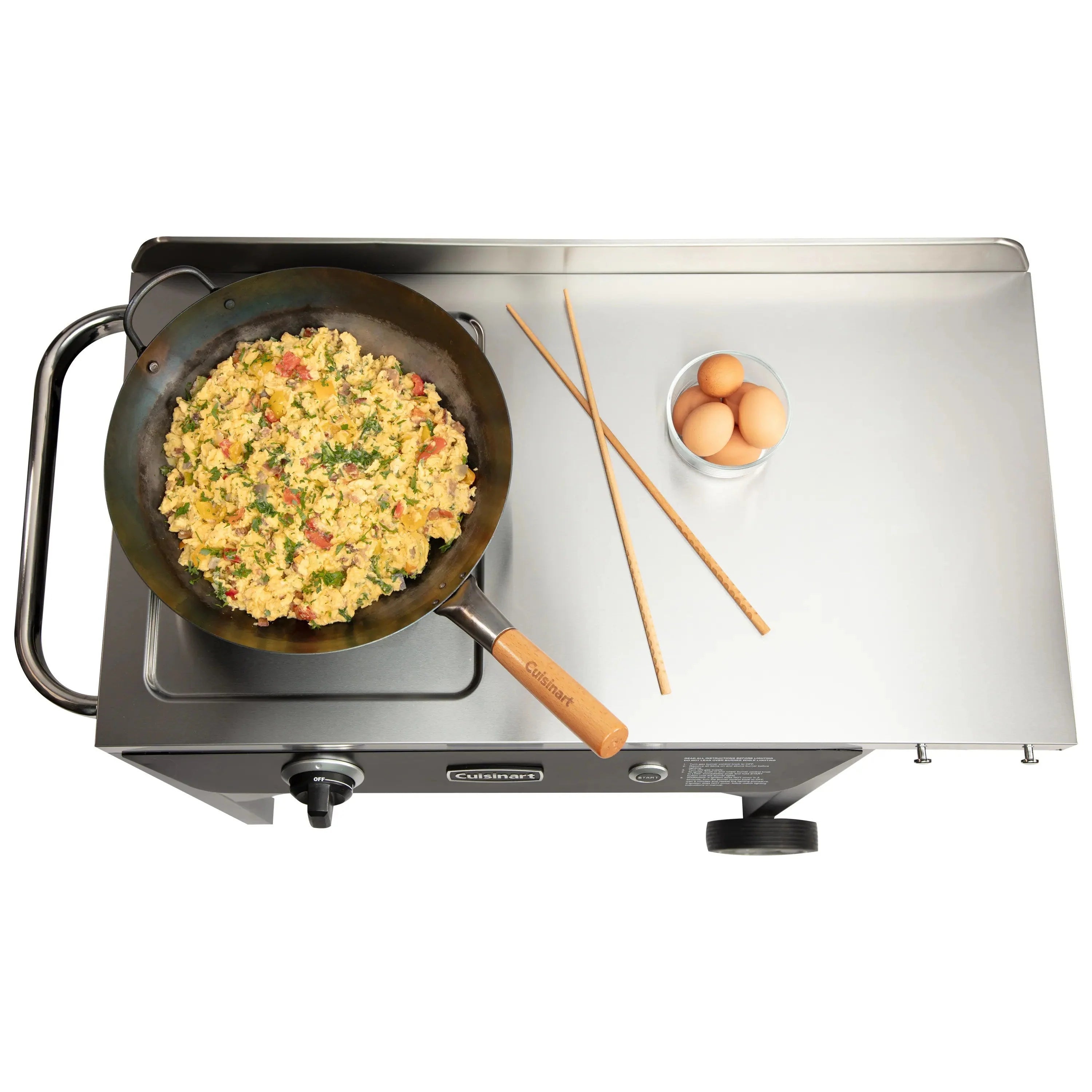 Cuisinart Outdoor Wok Station, 50,000 BTU Propane Outdoor Wok Burner w Prep Table, 14?测?? Carbon Steel Wok for Stir Fry, Searing, BBQ ?? Black
