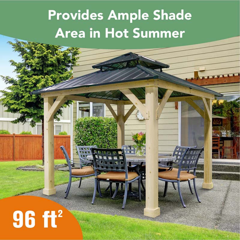 10 X 10 Ft Outdoor Patio Hardtop Gazebo With Wood Frame Amp 2 Tier Metal Roof All Weather Gazebo Pergolas Shelter