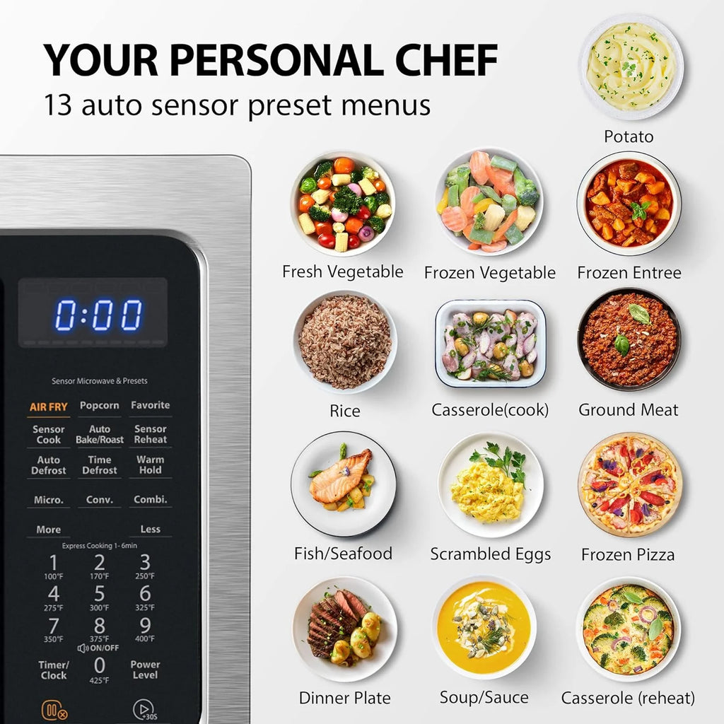 TOSHIBA 4-in-1 ML-EC42P(SS) Countertop Microwave Oven, Smart Sensor, Convection, Air Fryer Combo, Mute Function, Position Memory 13.6 Turntable, 1.5 Cu Ft, 1000W, Silver