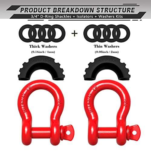 AUTMATCH D Ring Shackle 3/4 Shackles (2 Pack) 41,887Ibs Break Strength with 7/8 Screw Pin