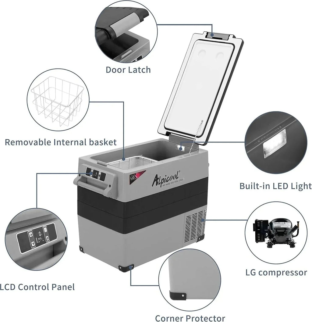 CF45 Portable Refrigerator 12 Volt Car Freezer 42 Quart Mini Fridge Freezer (-4C~68C) for Truck, RV, Vehicle, Travel, Outdoor -12/24V DC