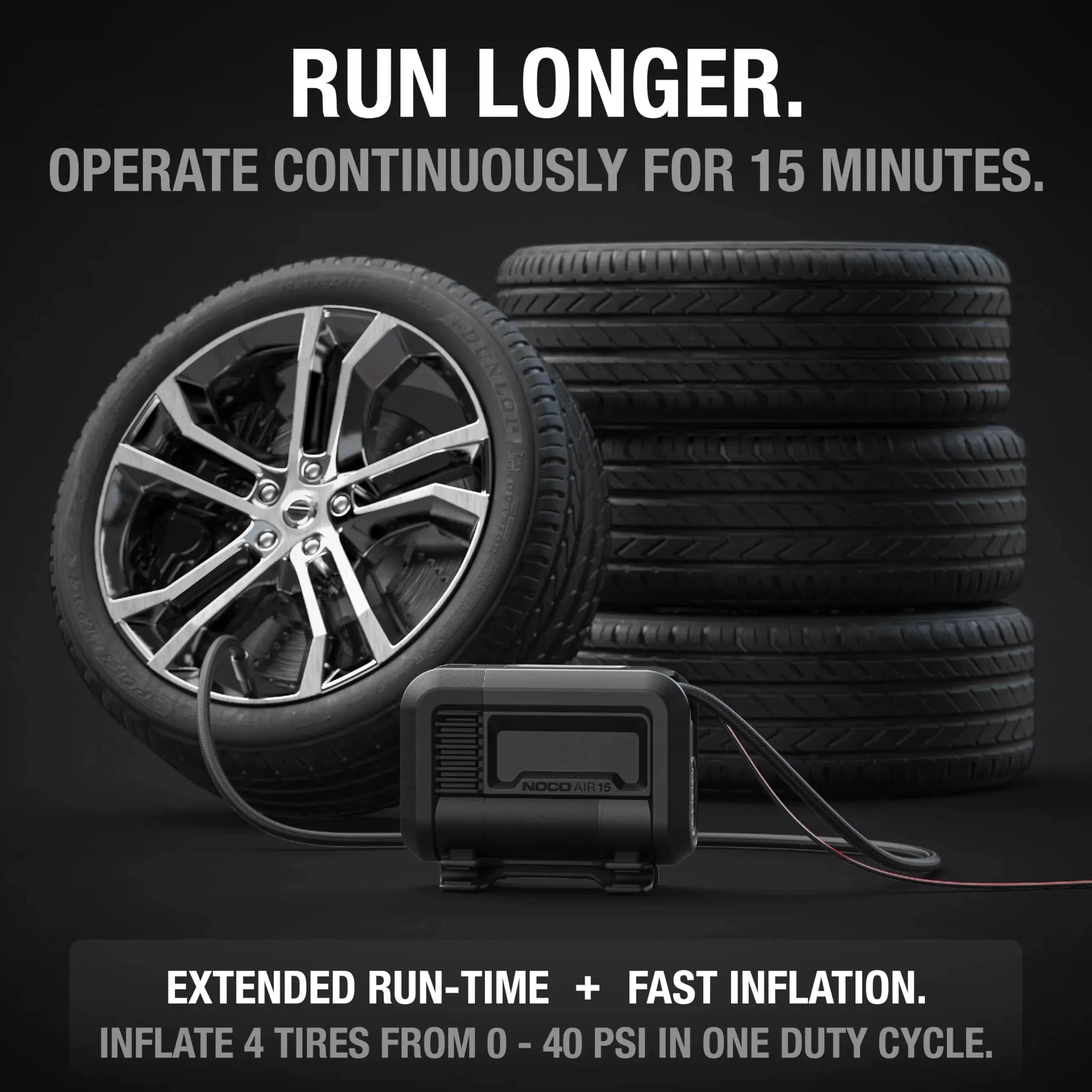 UltraFast 15A Tire Inflator, 12V Portable Air Compressor Pump, Rated at 80 PSI, Inflates Tires from 0-40 PSI in 2.9 Minutes with a Digital Gauge, Smart Pressure and Auto-Shutoff