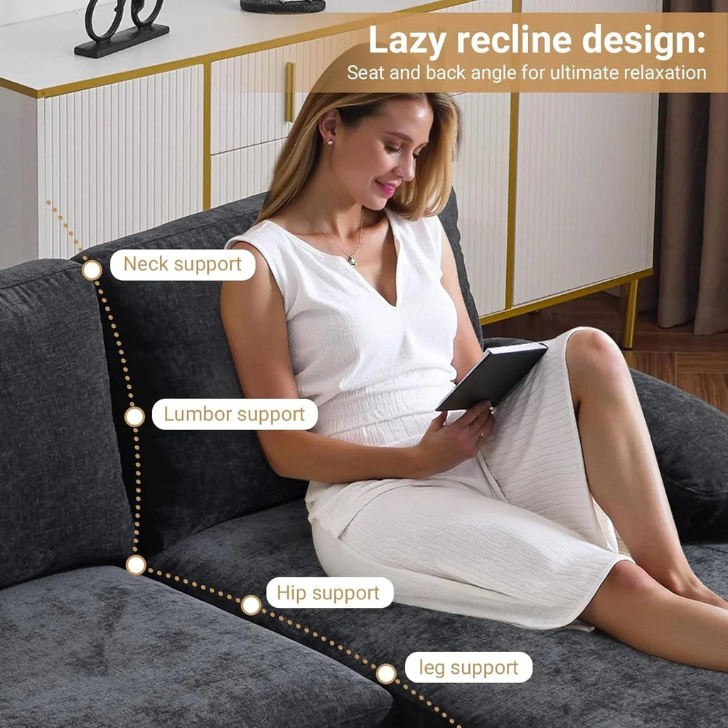 VINGLI 110 Sectional Couches for Living Room,U Shaped Couch with Double Chaise, 4-Seat Sofa Set with Chenille Fabric for Home Furniture,Beige