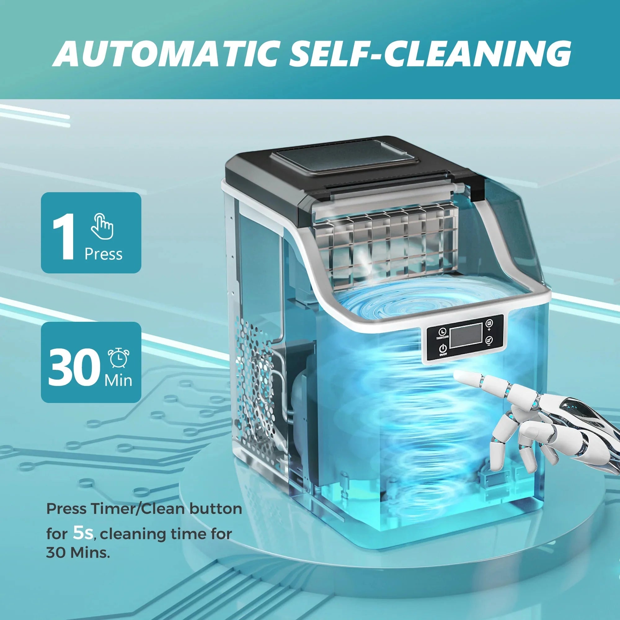 EUHOMY 14'' Cube Ice Compact Ice Maker Selectable Ice Thickness with Water Bucket