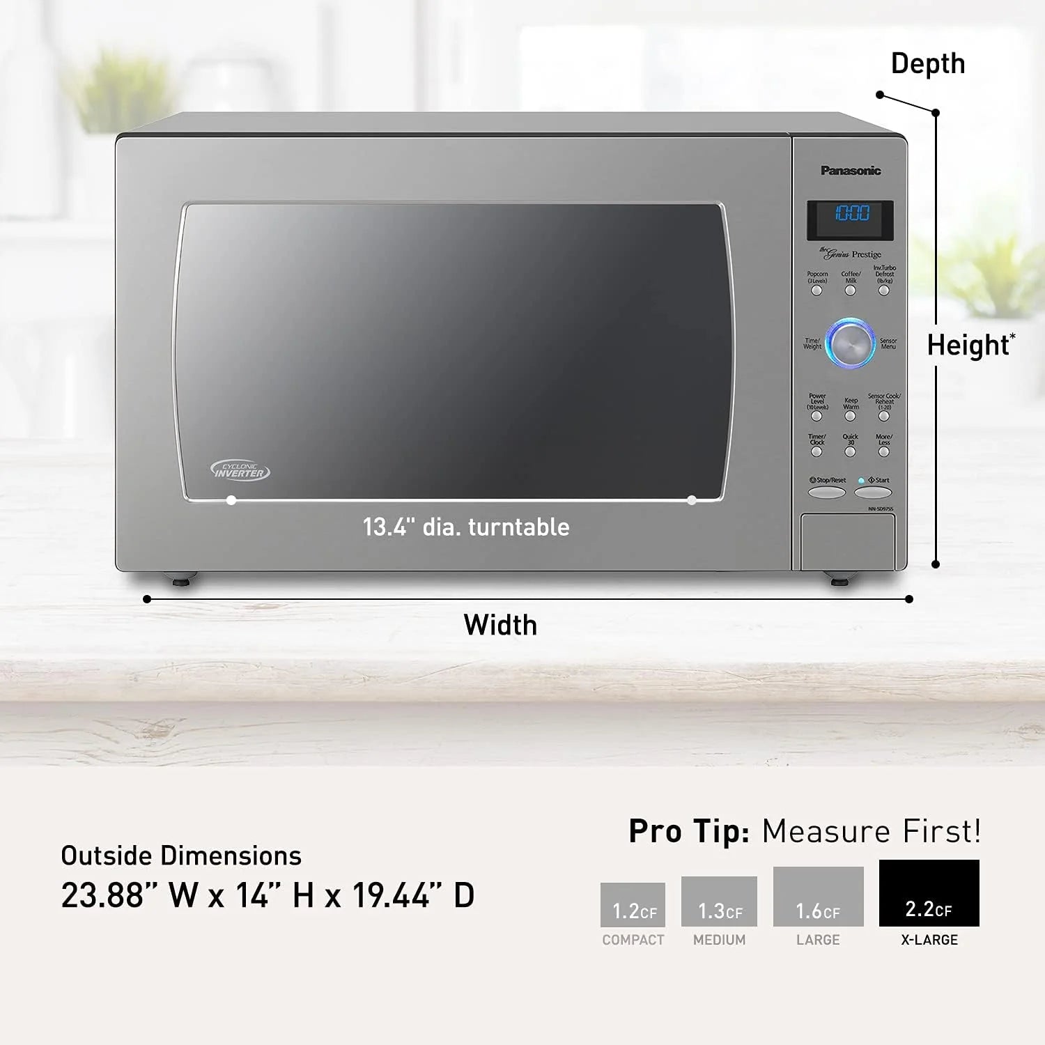 Panasonic NN-SN966S 2.2 Cu. Ft. 1250W Stainless Steel Microwave Oven with Inverter & Genius Sensor, Countertop/Built-In