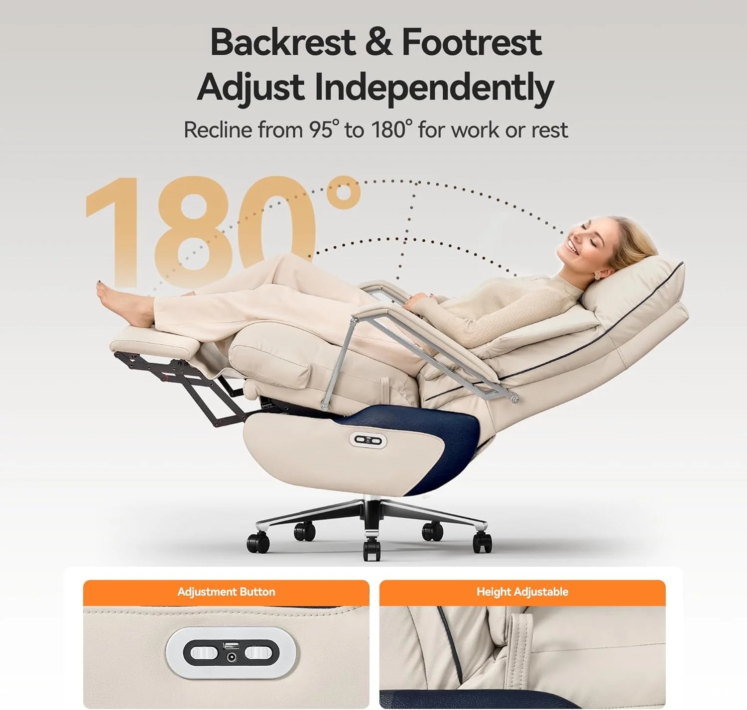 M80 Dual Motor Executive Office Chair with Footrest, Big & Tall, 420lbs, Beige