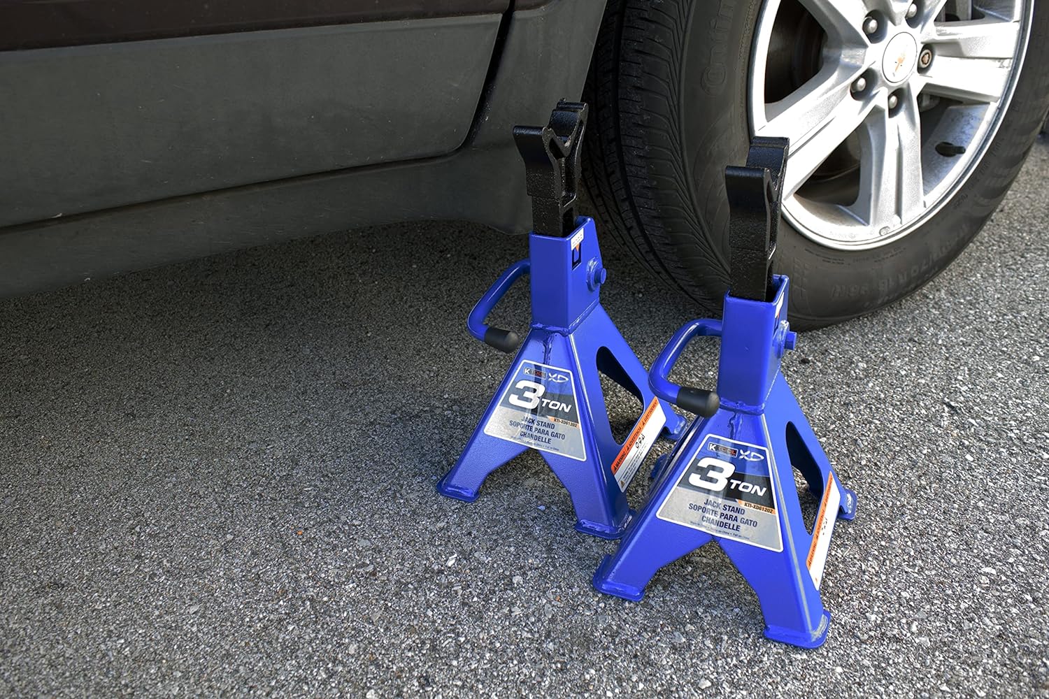 HD61222 22 Ton Automotive Jack Stands for Garages, Repair Shops, and DIY, Pin Style, V Shaped Saddle, Heavy Duty Steel Frame, Adjustable Height 11.825- 19.725, Black/Blue, Pair