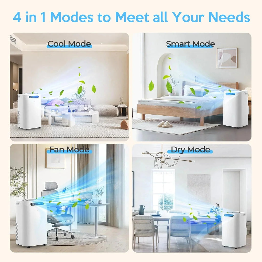 Portable Air Conditioners 14000Btu with Remote Control, 3-in-1 Free Stand Smart Cooling AC Unit with Dehumidifier, Fan, Cools Room up to 700 sq.ft, Auto Swing,24H Timer, Windows Kit Included