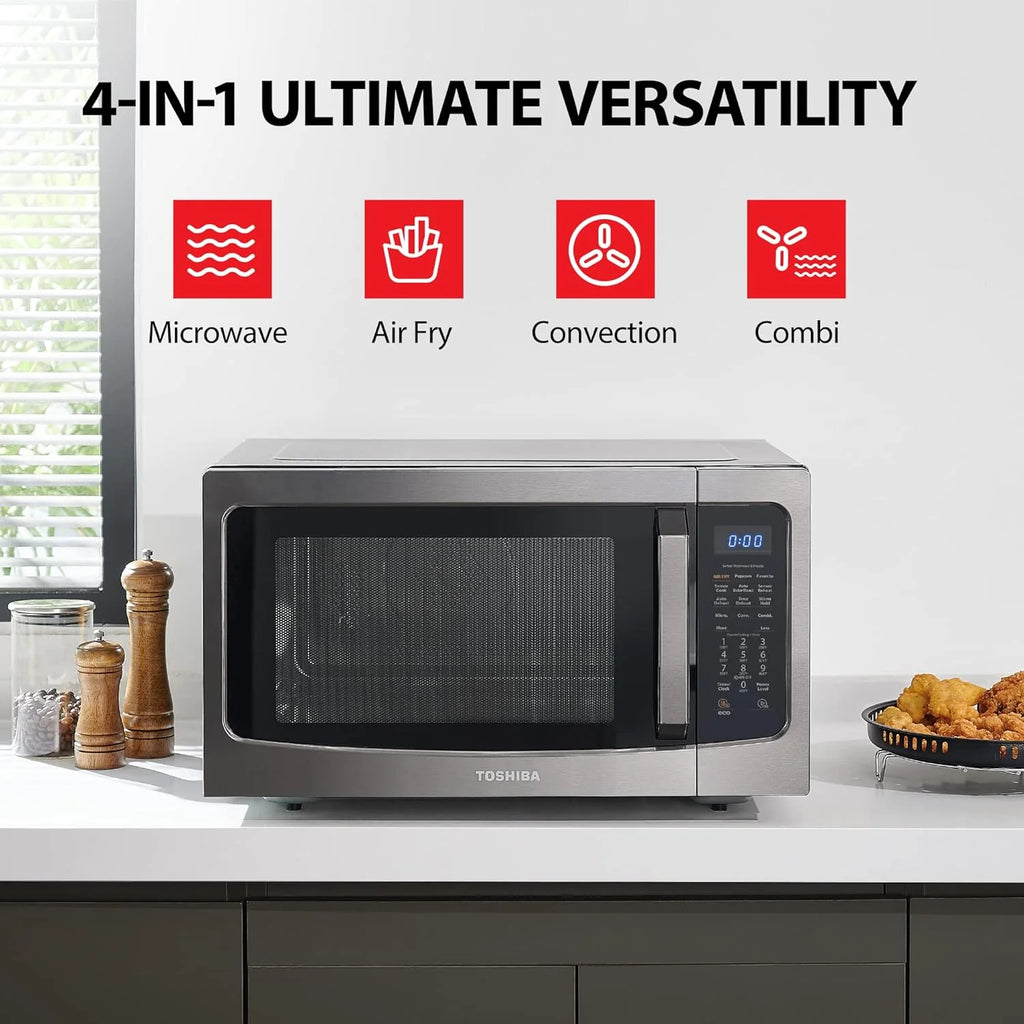 TOSHIBA 4-in-1 ML-EC42P(SS) Countertop Microwave Oven, Smart Sensor, Convection, Air Fryer Combo, Mute Function, Position Memory 13.6 Turntable, 1.5 Cu Ft, 1000W, Silver