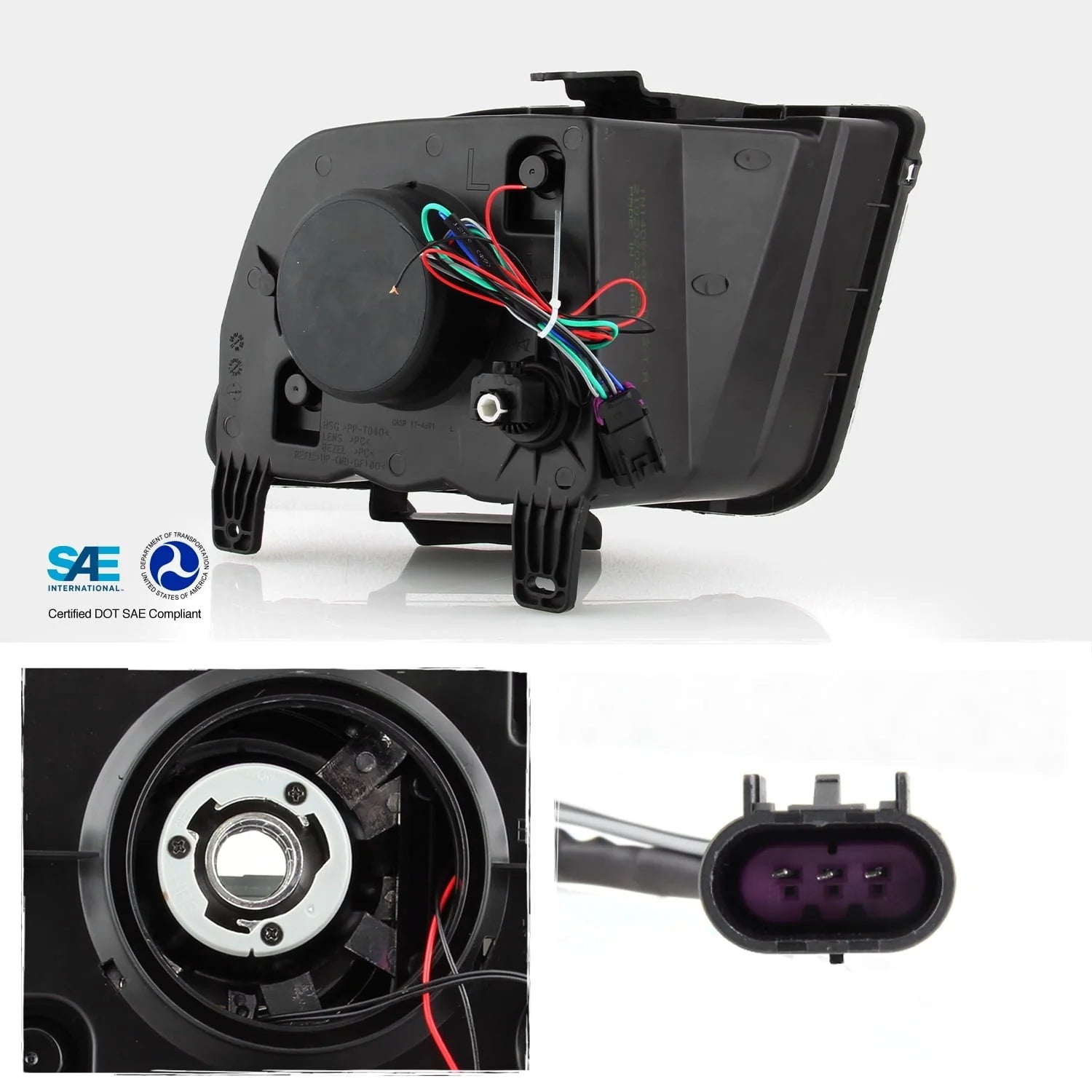 AKKON - Fits 2005-2009 Ford Mustang LED Tube DRL Parking Halogen Type Projector Black Headlights Pair Driver+Passenger