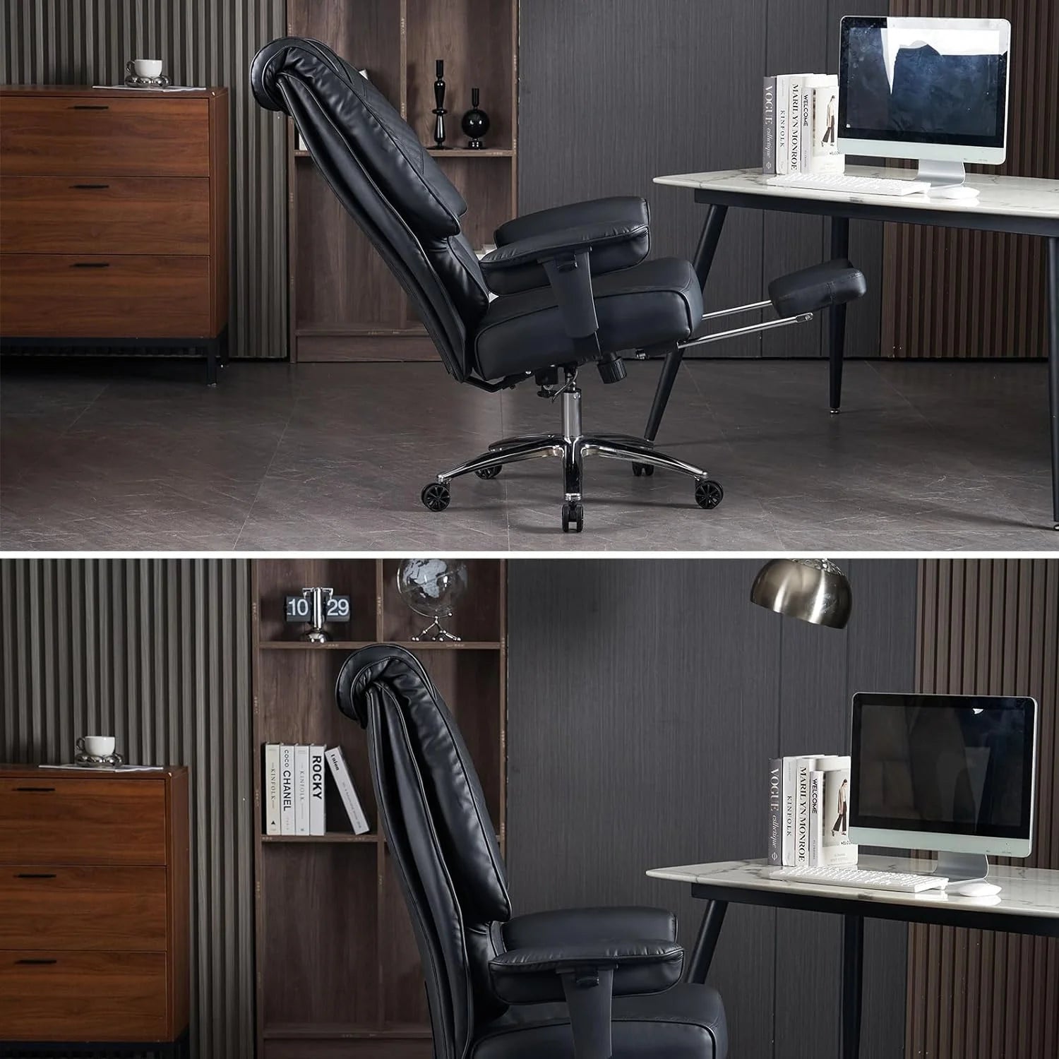 Large Tall Office Chair 400 lbs Wide Seat, Leather High Back Executive Office Chair with Footrest, Ergonomic Office Chair Lumbar Support to Relieve Lower Back Pain (Beige)